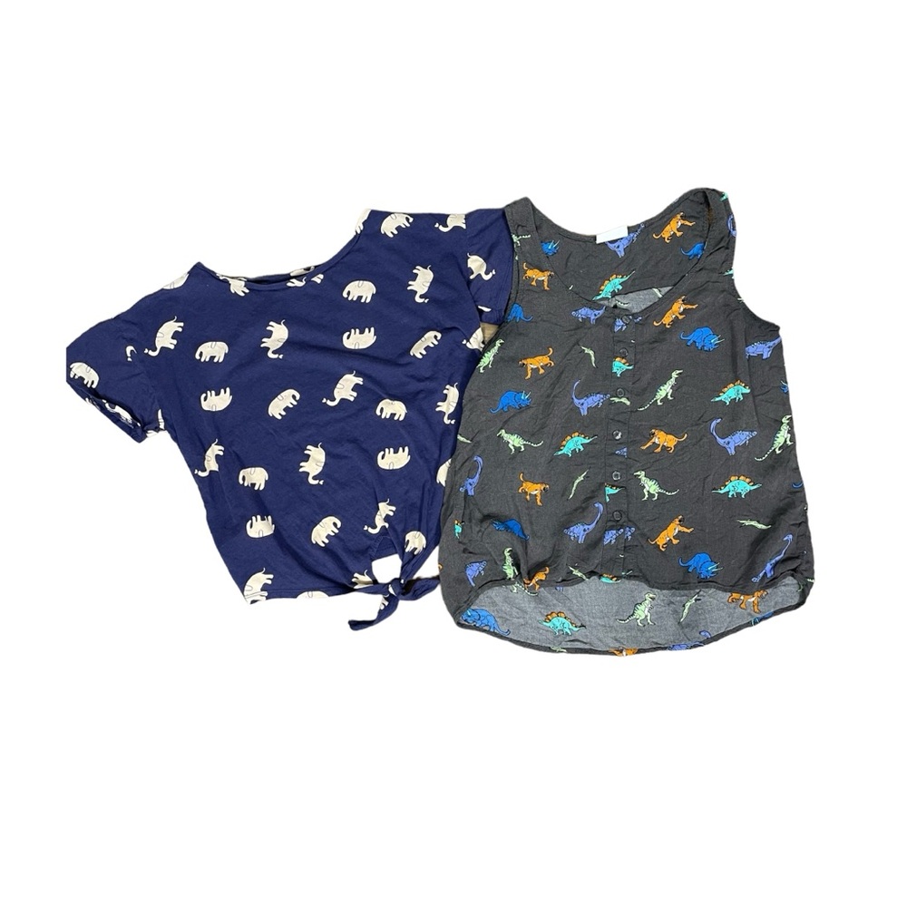 Bundle of 2 Animal Print Crop Tops- Dinosaur and Elephant Patterns Size Small